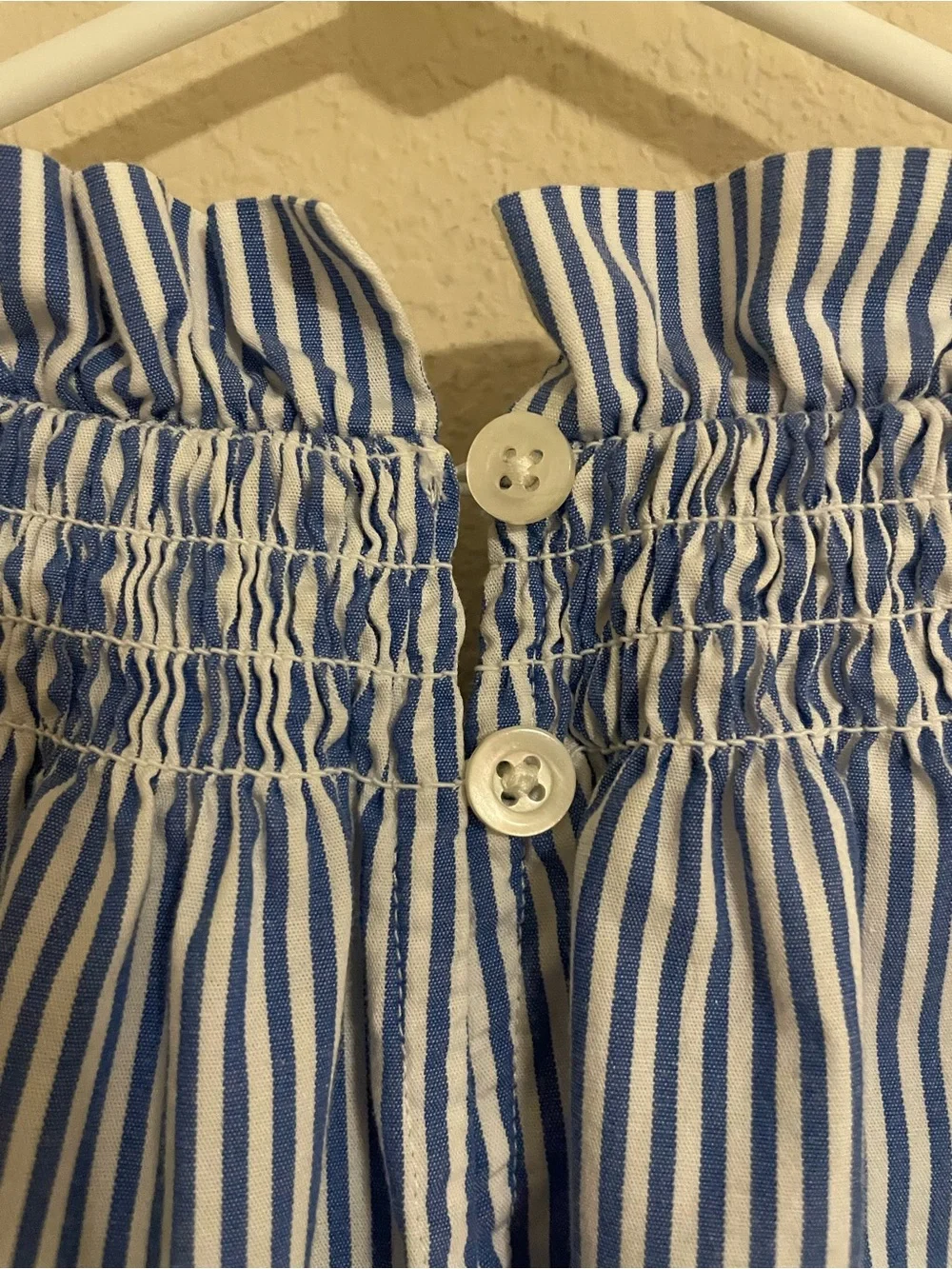 J Crew Smocked Neck Cotton Striped Blouse  Size Small